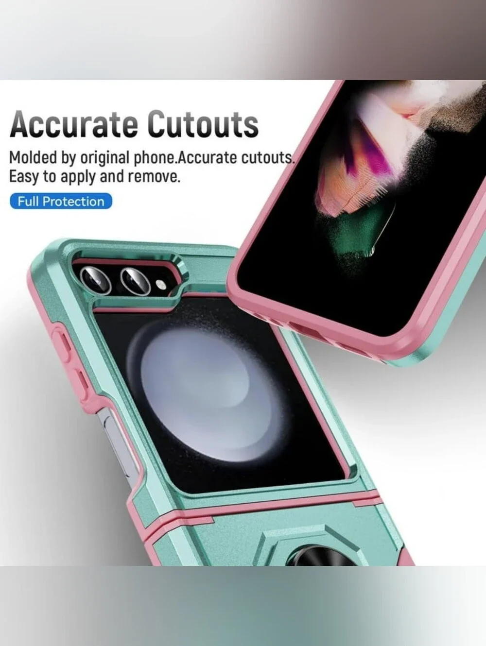Samsung Z Flip5 Dual-Tone Protective Case with Ring Stand - Mint & Pink
